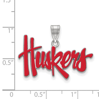 Sterling Silver Rhodium-plated LogoArt University of Nebraska Huskers Large Enameled Pendant