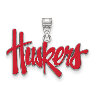 Sterling Silver Rhodium-plated LogoArt University of Nebraska Huskers Large Enameled Pendant