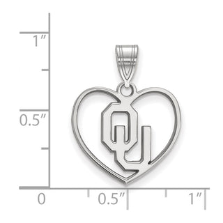 Sterling Silver Rhodium-plated LogoArt University of Oklahoma O-U Heart Pendant