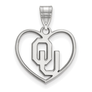 Sterling Silver Rhodium-plated LogoArt University of Oklahoma O-U Heart Pendant