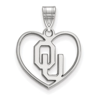 Sterling Silver Rhodium-plated LogoArt University of Oklahoma O-U Heart Pendant