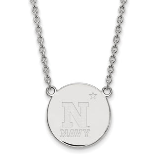 Sterling Silver Rhodium-plated LogoArt US Naval Academy Large Disc Pendant 18 inch Necklace