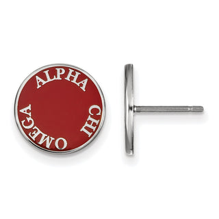 Sterling Silver Rhodium-plated LogoArt Alpha Chi Omega Sorority Text Color Enamel Post Earrings SS019ACO
