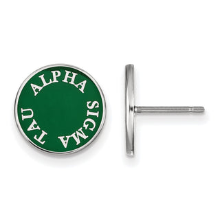 Sterling Silver Rhodium-plated LogoArt Alpha Sigma Tau Sorority Text Color Enamel Post Earrings SS019ALS