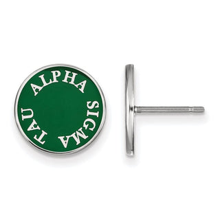 Sterling Silver Rhodium-plated LogoArt Alpha Sigma Tau Sorority Text Color Enamel Post Earrings SS019ALS
