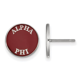 Sterling Silver Rhodium-plated LogoArt Alpha Phi Sorority Text Color Enamel Post Earrings SS019APH