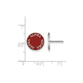 Sterling Silver Rhodium-plated LogoArt Alpha Sigma Alpha Sorority Text Color Enamel Post Earrings SS019ASI