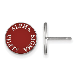 Sterling Silver Rhodium-plated LogoArt Alpha Sigma Alpha Sorority Text Color Enamel Post Earrings SS019ASI