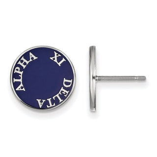 Sterling Silver Rhodium-plated LogoArt Alpha Xi Delta Sorority Text Color Enamel Post Earrings SS019AXD