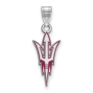 Sterling Silver Rhodium-plated LogoArt Arizona State University Pitchfork Large Enameled Pendant