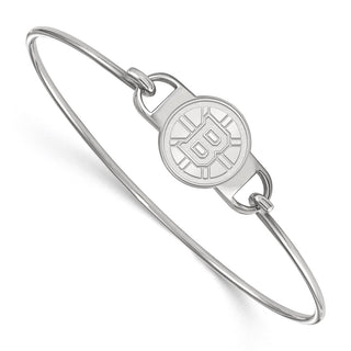 Sterling Silver Rhodium-plated NHL LogoArt Boston Bruins Small Center 7 inch Wire Bangle Bracelet