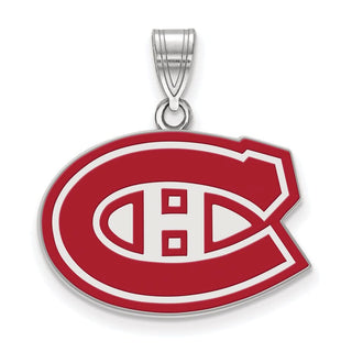 Sterling Silver Rhodium-plated NHL LogoArt Montreal Canadiens Medium Enameled Pendant