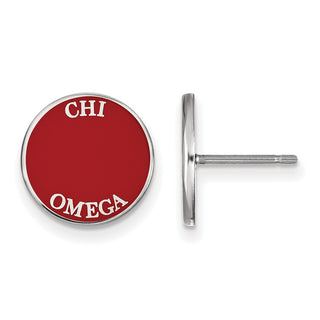 Sterling Silver Rhodium-plated LogoArt Chi Omega Sorority Text Color Enamel Post Earrings SS019CHO