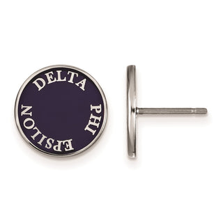 Sterling Silver Rhodium-plated LogoArt Delta Phi Epsilon Sorority Text Color Enamel Post Earrings SS019DPH