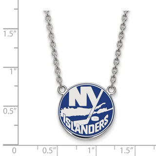 Sterling Silver Rhodium-plated NHL LogoArt New York Islanders Large Enameled Pendant 18 inch Necklace
