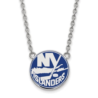Sterling Silver Rhodium-plated NHL LogoArt New York Islanders Large Enameled Pendant 18 inch Necklace