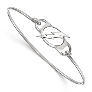 Sterling Silver Rhodium-plated NHL LogoArt Tampa Bay Lightning Small Center 7 inch Wire Bangle Bracelet