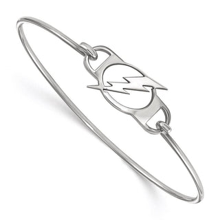 Sterling Silver Rhodium-plated NHL LogoArt Tampa Bay Lightning Small Center 7 inch Wire Bangle Bracelet