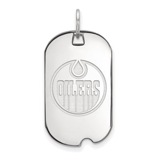 Sterling Silver Rhodium-plated NHL LogoArt Edmonton Oilers Small Dog Tag Pendant