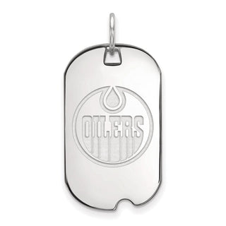 Sterling Silver Rhodium-plated NHL LogoArt Edmonton Oilers Small Dog Tag Pendant