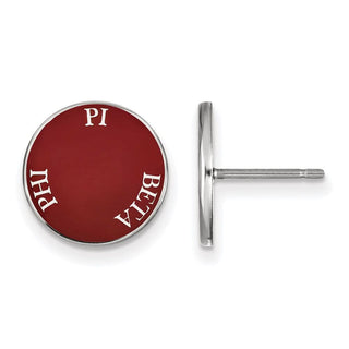 Sterling Silver Rhodium-plated LogoArt Pi Beta Phi Sorority Text Color Enamel Post Earrings SS019PBP