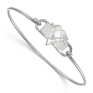 Sterling Silver Rhodium-plated NHL LogoArt Pittsburgh Penguins Small Center 7 inch Wire Bangle Bracelet