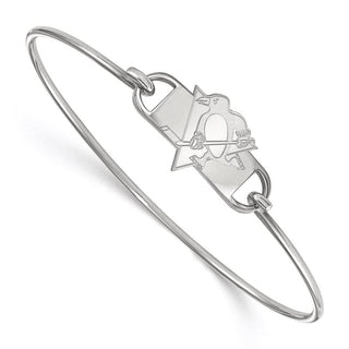 Sterling Silver Rhodium-plated NHL LogoArt Pittsburgh Penguins Small Center 7 inch Wire Bangle Bracelet