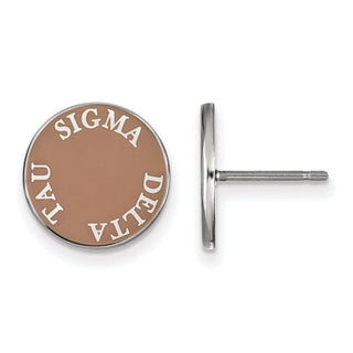 Sterling Silver Rhodium-plated LogoArt Sigma Delta Tau Sorority Text Color Enamel Post Earrings SS019SDT
