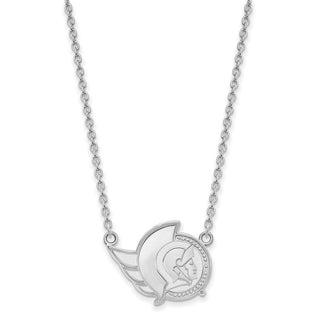 Sterling Silver Rhodium-plated NHL LogoArt Ottawa Senators Large Enameled Pendant 18 inch Necklace