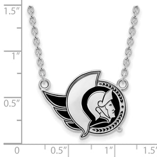 Sterling Silver Rhodium-plated NHL LogoArt Ottawa Senators Large Enameled Pendant 18 inch Necklace