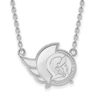 Sterling Silver Rhodium-plated NHL LogoArt Ottawa Senators Large Enameled Pendant 18 inch Necklace