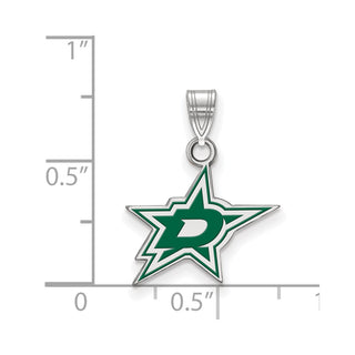 Sterling Silver Rhodium-plated NHL LogoArt Dallas Stars Small Enameled Pendant