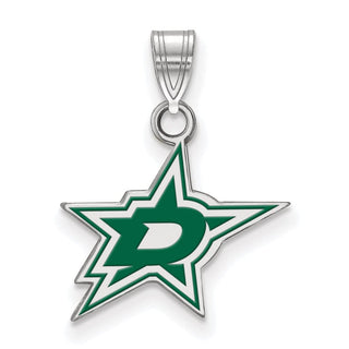 Sterling Silver Rhodium-plated NHL LogoArt Dallas Stars Small Enameled Pendant