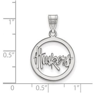 Sterling Silver Rhodium-plated LogoArt University of Nebraska Huskers Small Circle Pendant