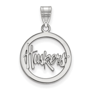 Sterling Silver Rhodium-plated LogoArt University of Nebraska Huskers Small Circle Pendant