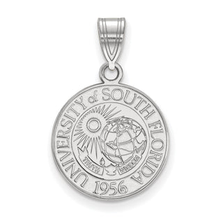 Sterling Silver Rhodium-plated LogoArt University of South Florida Medium Crest Pendant