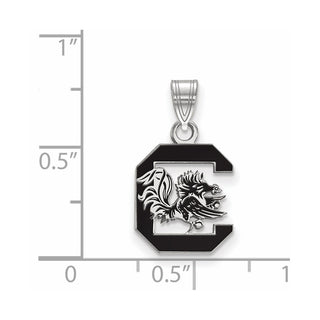 Sterling Silver Rhodium-plated LogoArt University of South Carolina Medium Enameled Pendant