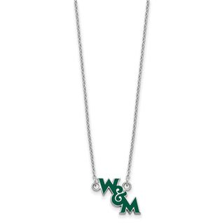 Sterling Silver Rhodium-plated LogoArt College of William and Mary Small Enameled Pendant 18 inch Necklace