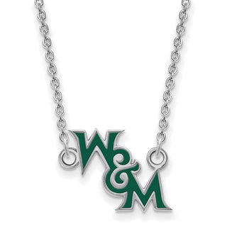 Sterling Silver Rhodium-plated LogoArt College of William and Mary Small Enameled Pendant 18 inch Necklace