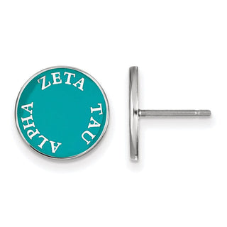 Sterling Silver Rhodium-plated LogoArt Zeta Tau Alpha Sorority Text Color Enamel Post Earrings SS019ZTA
