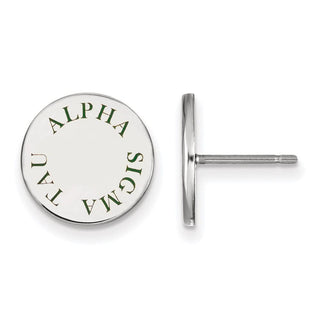 Sterling Silver Rhodium-plated LogoArt Alpha Sigma Tau Sorority Text Color Enamel Post Earrings SS020ALS
