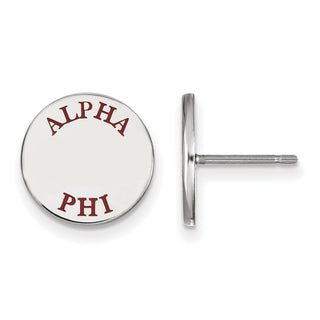 Sterling Silver Rhodium-plated LogoArt Alpha Phi Sorority Text Color Enamel Post Earrings SS020APH
