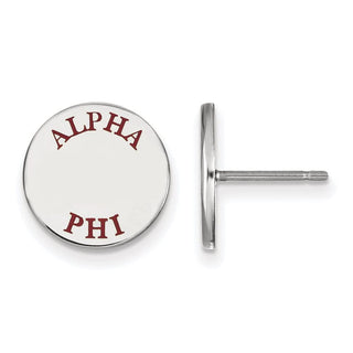 Sterling Silver Rhodium-plated LogoArt Alpha Phi Sorority Text Color Enamel Post Earrings SS020APH