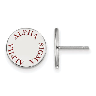 Sterling Silver Rhodium-plated LogoArt Alpha Sigma Alpha Sorority Text Color Enamel Post Earrings SS020ASI