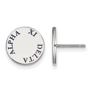 Sterling Silver Rhodium-plated LogoArt Alpha Xi Delta Sorority Text Color Enamel Post Earrings SS020AXD