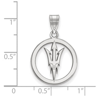 Sterling Silver Rhodium-plated LogoArt Arizona State University Pitchfork Medium Circle Pendant