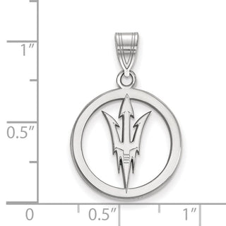 Sterling Silver Rhodium-plated LogoArt Arizona State University Pitchfork Medium Circle Pendant