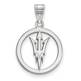 Sterling Silver Rhodium-plated LogoArt Arizona State University Pitchfork Medium Circle Pendant