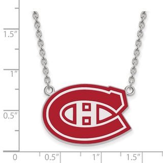 Sterling Silver Rhodium-plated NHL LogoArt Montreal Canadiens Large Enameled Pendant 18 inch Necklace
