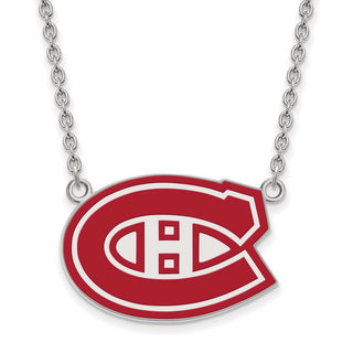 Sterling Silver Rhodium-plated NHL LogoArt Montreal Canadiens Large Enameled Pendant 18 inch Necklace